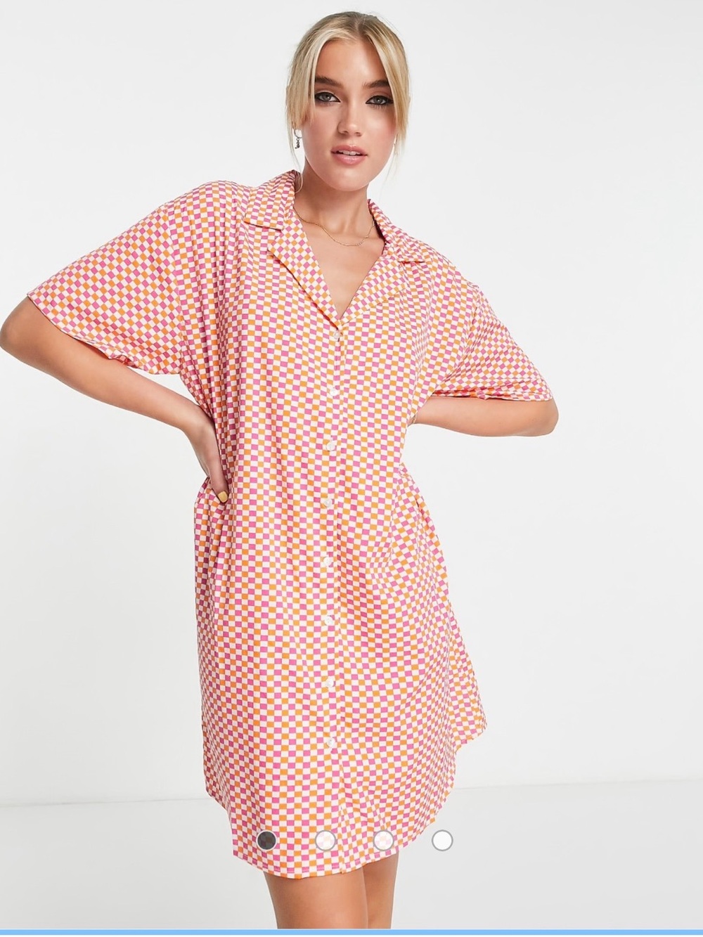 Pieces exclusive beach shirt dress in pink checkerboard